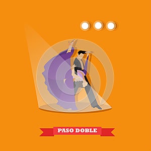 Couple dancing paso doble concept vector poster. People in beautiful dress dance on a stage photo