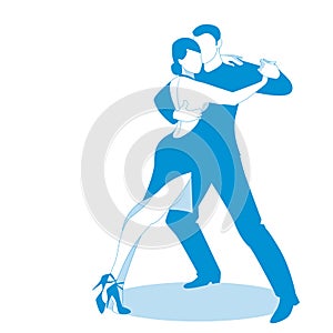 Couple dancing passionate argentine tango, isolated on white background.