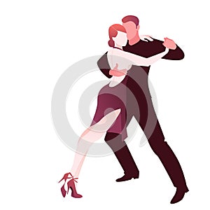 Couple dancing passionate argentine tango, isolated on white background