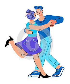 Couple dancing retro dance vector illustration in flat cartoon style isolated