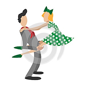 Couple dancing rocknroll cartoon illustration