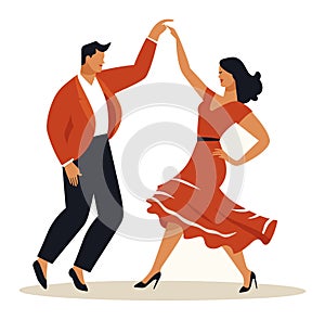 Couple dancing salsa in stylish clothes. Latino man and woman perform dance moves. Passionate dance partners in