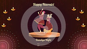 Couple dandiya night banner vector, Happy Navratri