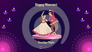 Couple dandiya night banner vector, Happy Navratri