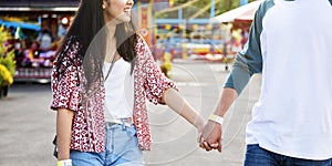 Couple Dating Amusement Park Funfair Festive Playful Happiness C