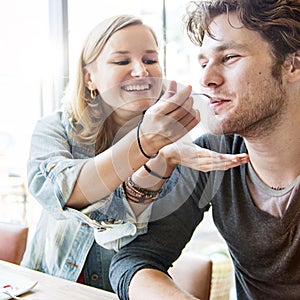 Couple Dating Dessert Restaurant Eating Concept