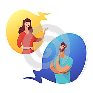 Couple dialog in speech bubbles flat illustration