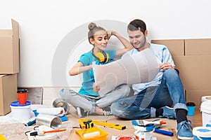 Couple discussing home redesign ideas.