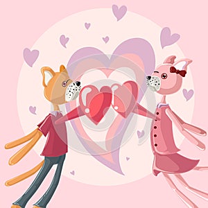 Couple dog falling in love, Greeting card vector illustration