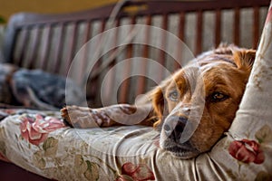 A couple of dogs sleeping in a couch