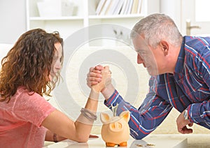 Couple doing armwrestling