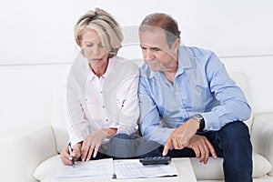 Couple doing family finances at home