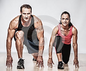 Couple doing fitness exercise