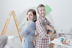 Couple doing home renovations