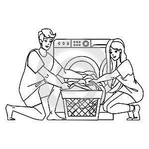 couple doing laundry vector