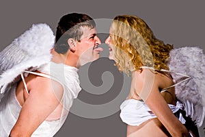 Couple dressed as angels