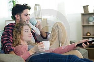 couple drinking coffee at home