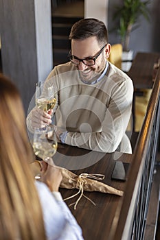 Couple drinking wine and making a toast