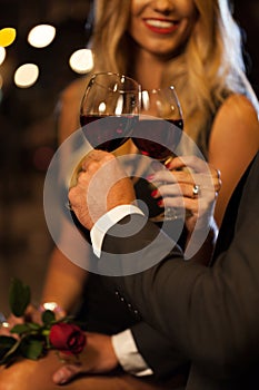 Couple drinking wine after proposal