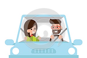 Couple driving car.