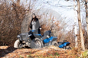 Couple Driving Off-road With Quad Bike or Atv