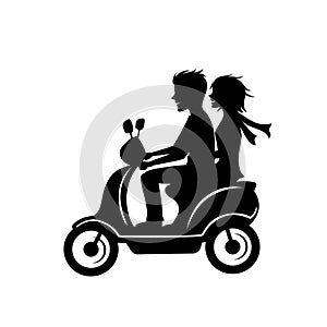 Couple driving scooter silhouette photo