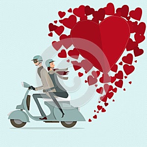 Couple driving scooter sweetheart.