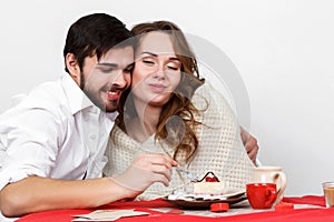 Couple eating breakfest on valentine's day