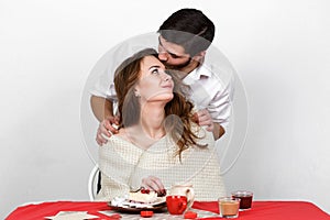 Couple eating breakfest on valentine's day