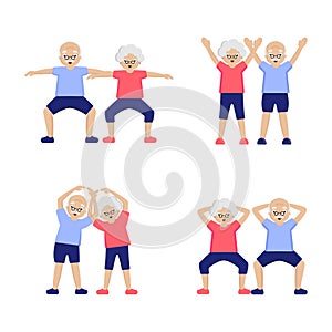 Couple Elderly people doing exercises.