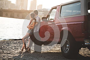 Couple embracing on beach