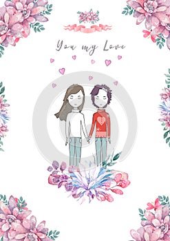 A couple of embracing lovers original design. Girl love. Lgbt couple. Lesbian couple. Can be used for poster, greeting card,