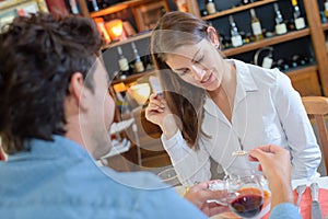 couple enjoying meal in restaurant