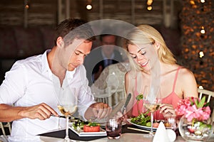 Couple Enjoying Meal In Restaurant