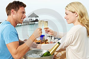 Couple Enjoying Meal In Seafront Restaurant photo