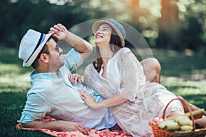 Couple enjoying picnic time outdoor