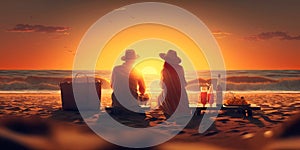 A couple enjoying a romantic sunset picnic on the beach Generative AI