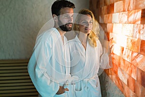 Couple enjoying salt room therapy