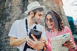 Couple enjoying sightseeing and exploring city