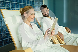 Couple enjoying spa treatments and relaxing