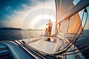 Couple enjoying sunset from the sail boat