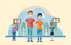 Couple of environmentalists protesting characters