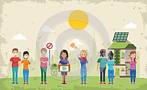 Couple of environmentalists protesting characters