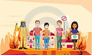 Couple of environmentalists protesting characters