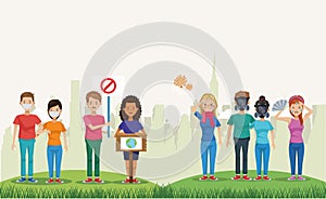 Couple of environmentalists protesting characters