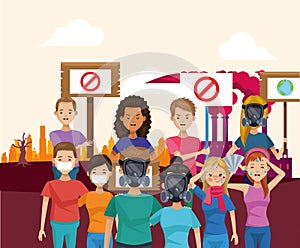 Couple of environmentalists protesting characters