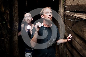 Couple exploring abandoned gold mine in Costa Rica