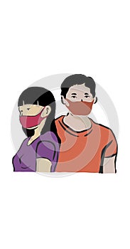 The couple with face mask