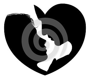 Couple faces heart silhouette