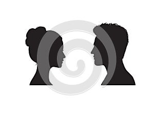 Couple faces silhouette. Couple facing each other. Young man and woman romantic profile